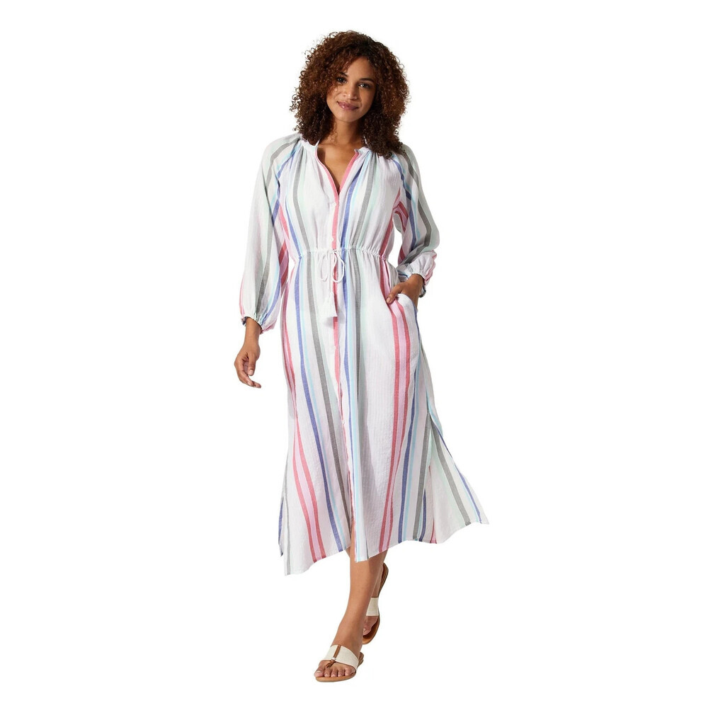 Tommy Bahama Shirt Dress Women's Small White Striped Tie Waist Cover-Up GBO1431